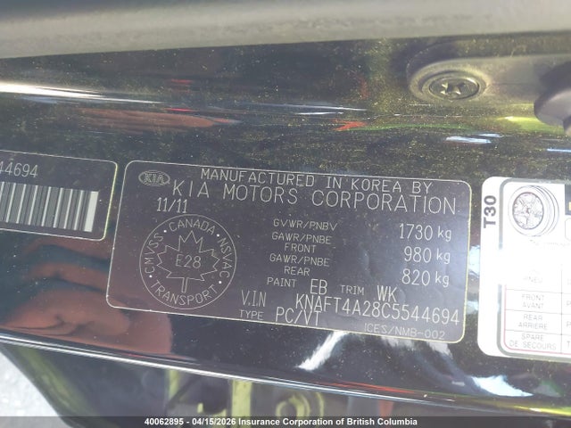 Aukcja sprzedaży 2012 Kia Forte, vin: KNAFT4A28C5544694, numer aukcji: 40062895