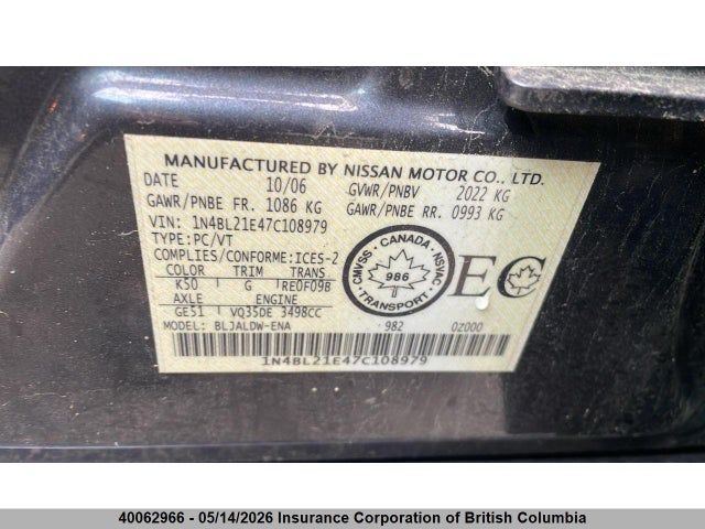 Aukcja sprzedaży 2007 Nissan Altima 3.5se/3.5sl, vin: 1N4BL21E47C108979, numer aukcji: 40062966