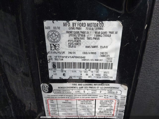 Продаж на аукціоні авто 2010 Ford F150 Supercrew, vin: 1FTFW1EV1AFB63242, номер лоту: 40060068