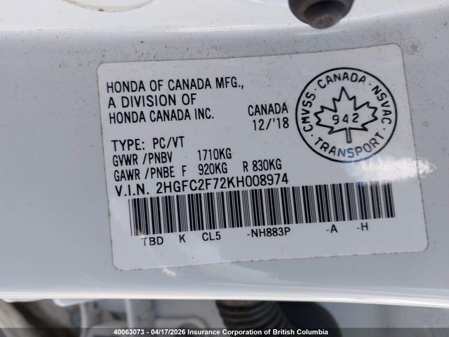 Honda Civic 2019 2HGFC2F72KH008974 Image 9