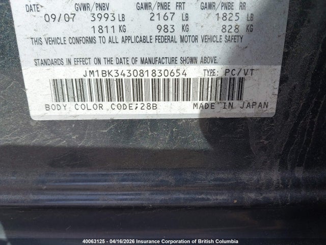 Продаж на аукціоні авто 2008 Mazda 3 Hatchback, vin: JM1BK343081830654, номер лоту: 40063125