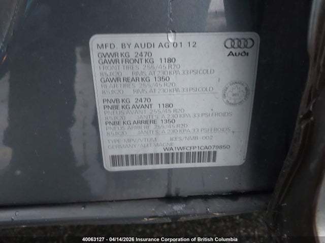 40063127 :رقم المزاد ، WA1WFCFP1CA079850 vin ، 2012 Audi Q5 مزاد بيع