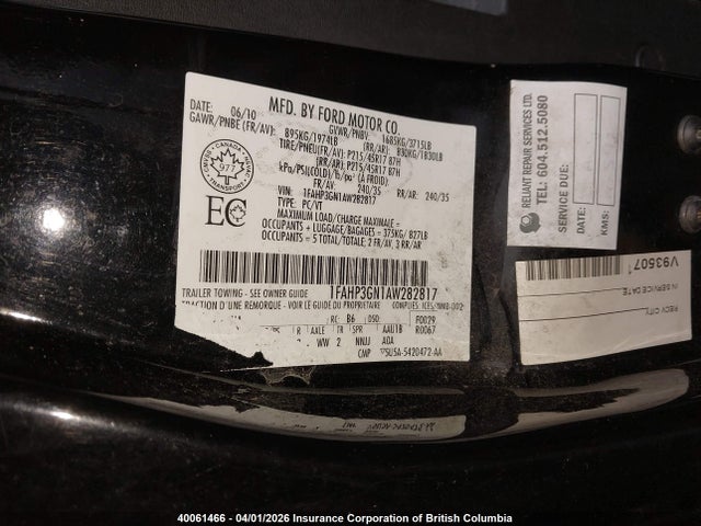 40061466 :رقم المزاد ، 1FAHP3GN1AW282817 vin ، 2010 Ford Focus Ses مزاد بيع