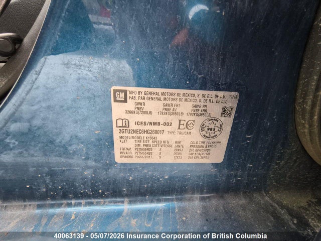 Aukcja sprzedaży 2017 Gmc Sierra K1500 Slt, vin: 3GTU2NEC6HG260017, numer aukcji: 40063139
