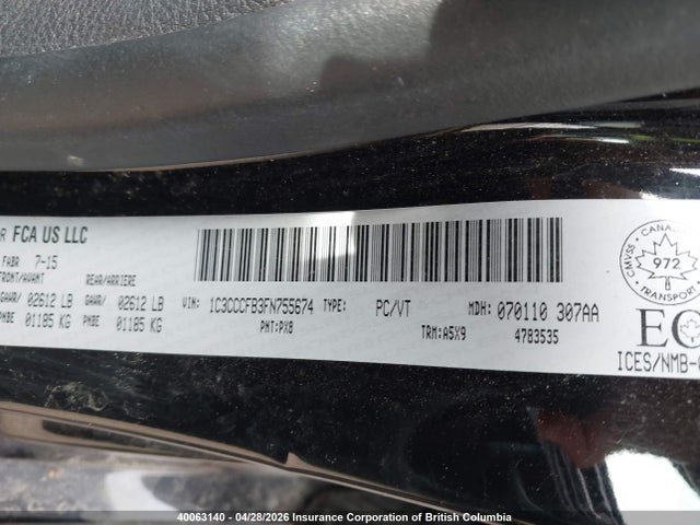 40063140 :رقم المزاد ، 1C3CCCFB3FN755674 vin ، 2015 Chrysler 200 مزاد بيع
