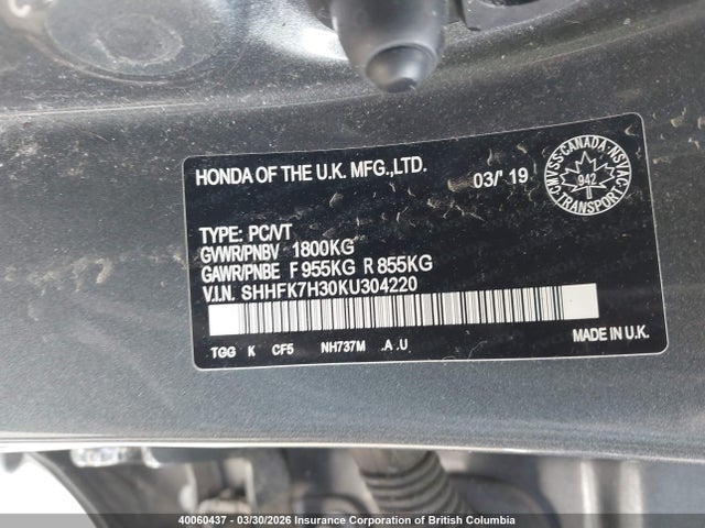 SHHFK7H30KU304220 Honda Civic Lx