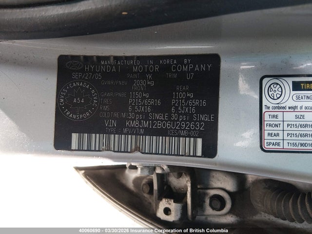 Aukcja sprzedaży 2006 Hyundai Tucson Gl, vin: KM8JM12B06U292632, numer aukcji: 40060690
