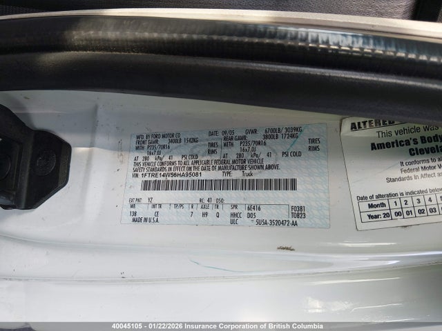 40045105 :رقم المزاد ، 1FTRE14W56HA95081 vin ، 2006 Ford Econoline E150 Van مزاد بيع