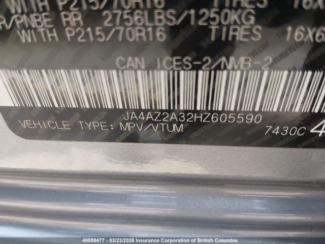 40059477 :رقم المزاد ، JA4AZ2A32HZ605590 vin ، 2017 Mitsubishi Outlander Es مزاد بيع