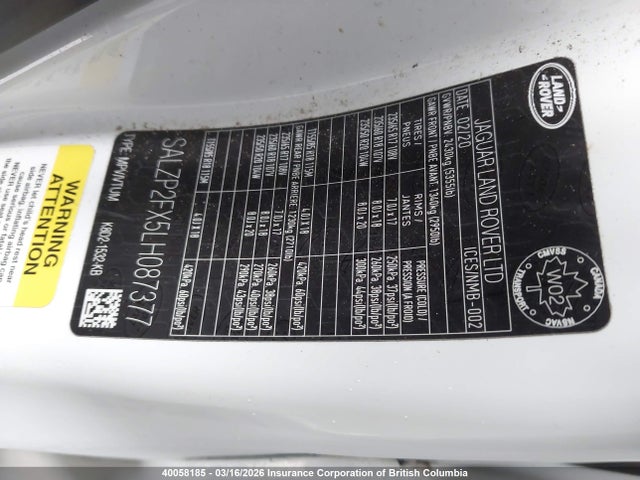 SALZP2FX5LH087377 Land Rover Range Rover Evoque Se