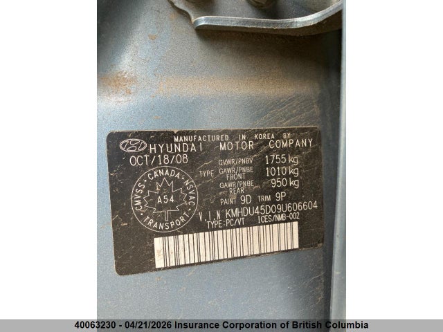 Продажа на аукционе авто 2009 Hyundai Elantra Gls/se, vin: KMHDU45D09U606604, номер лота: 40063230