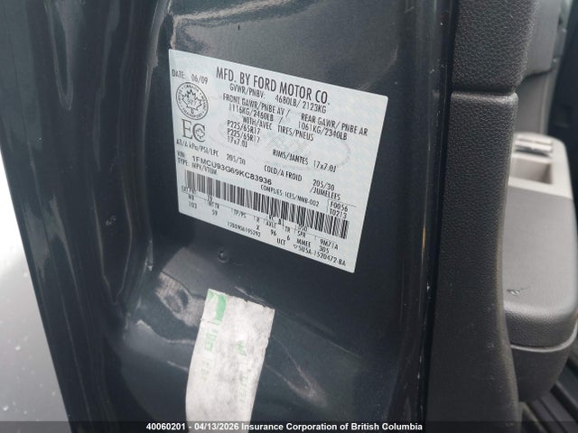 40060201 :رقم المزاد ، 1FMCU93G69KC83936 vin ، 2009 Ford Escape Xlt مزاد بيع