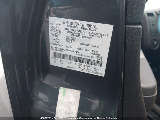 40060201 :رقم المزاد ، 1FMCU93G69KC83936 vin ، 2009 Ford Escape Xlt مزاد بيع