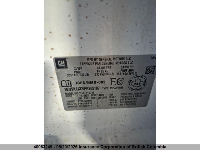 1GNSKAKC9FR265107 Chevrolet 3500