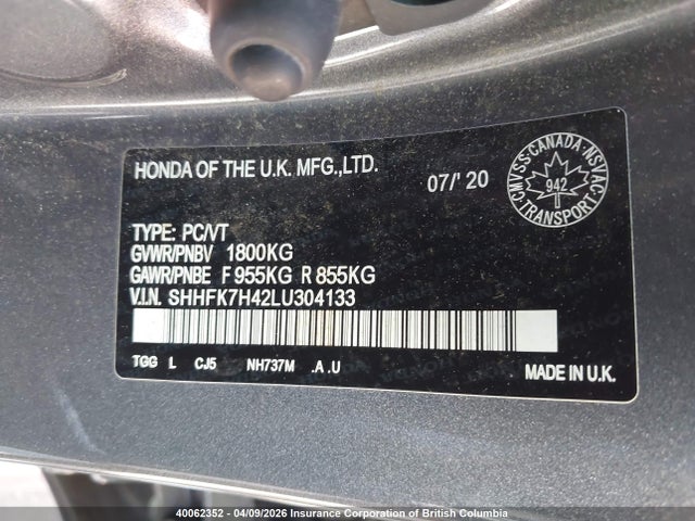 Продаж на аукціоні авто 2020 Honda Civic Sport, vin: SHHFK7H42LU304133, номер лоту: 40062352