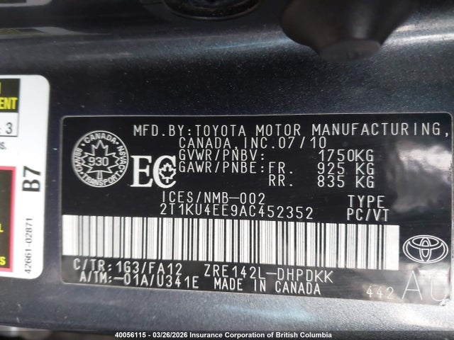 Aukcja sprzedaży 2010 Toyota Corolla Matrix, vin: 2T1KU4EE9AC452352, numer aukcji: 40056115