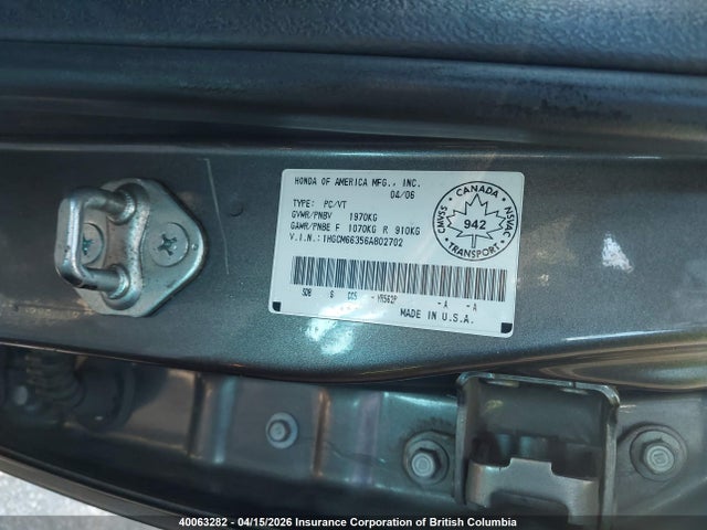 Aukcja sprzedaży 2006 Honda Accord Lx, vin: 1HGCM66356A802702, numer aukcji: 40063282