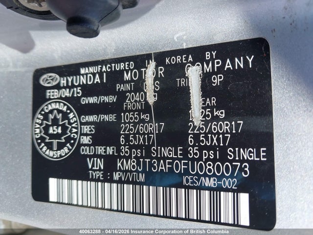 KM8JT3AF0FU080073 Hyundai TUCSON GLS