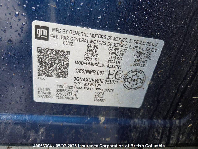 3GNAXUEV8NL251071 Chevrolet EQUINOX LT