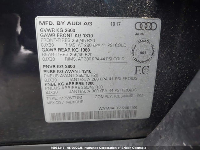 WA1A4AFY7J2081106 Audi SQ5