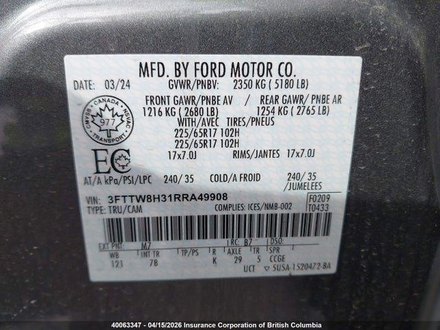 3FTTW8H31RRA49908 Ford Maverick Xlt