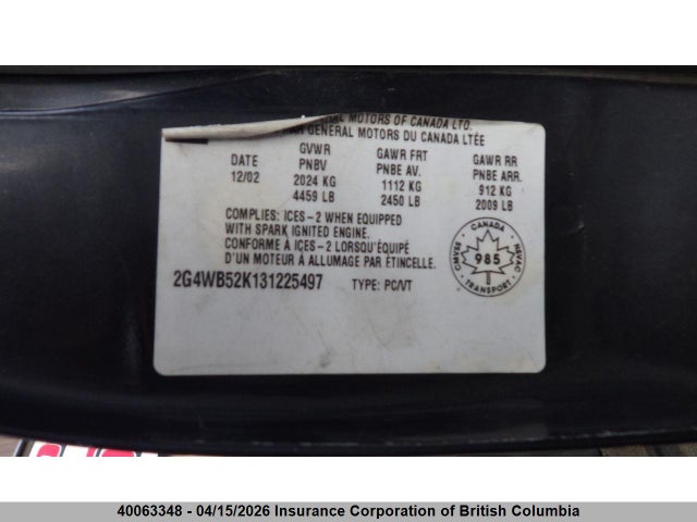 40063348 :رقم المزاد ، 2G4WB52K131225497 vin ، 2003 Buick Regal مزاد بيع