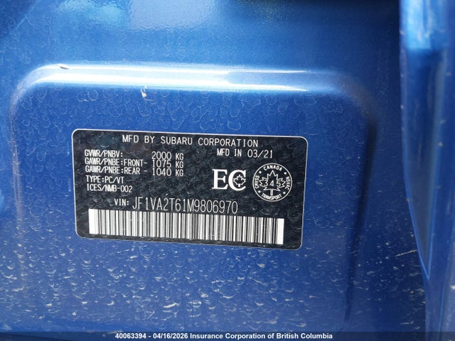 JF1VA2T61M9806970 Subaru WRX