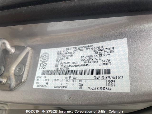 1FMCU9GD6HUA97459 Ford ESCAPE SE