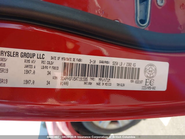 Продаж на аукціоні авто 2010 Dodge Journey R/t, vin: 3D4PH6FV5AT191595, номер лоту: 40063407