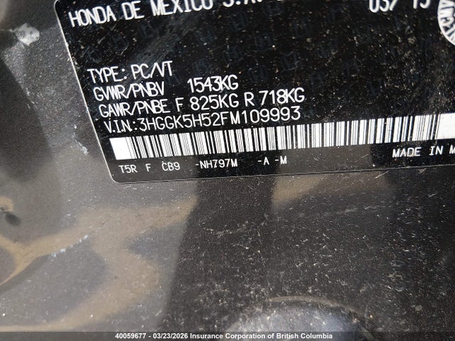 3HGGK5H52FM109993 Honda FIT LX