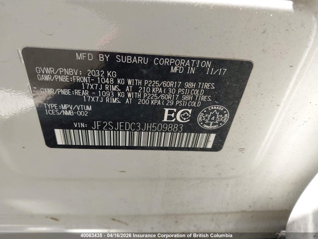 40063435 :رقم المزاد ، JF2SJEDC3JH509883 vin ، 2018 Subaru Forester 2.5i Premium مزاد بيع