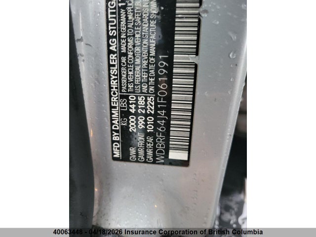 40063448 :رقم المزاد ، WDBRF64J41F061991 vin ، 2001 Mercedes-benz C 320 مزاد بيع