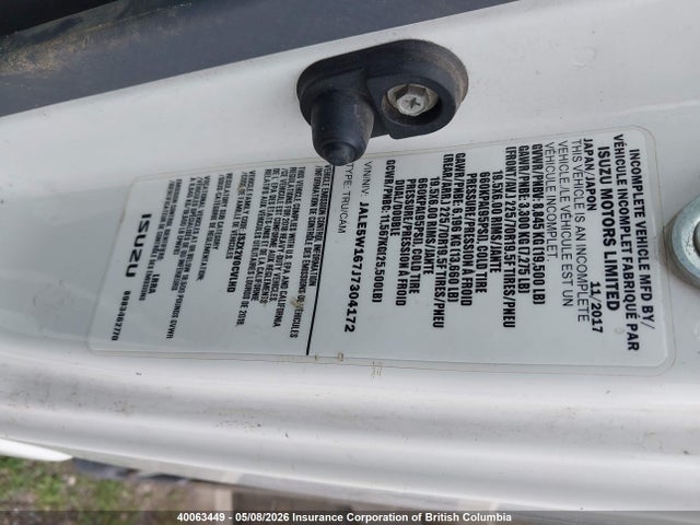 40063449 :رقم المزاد ، JALE5W167J7304172 vin ، 2018 Isuzu Nrr مزاد بيع
