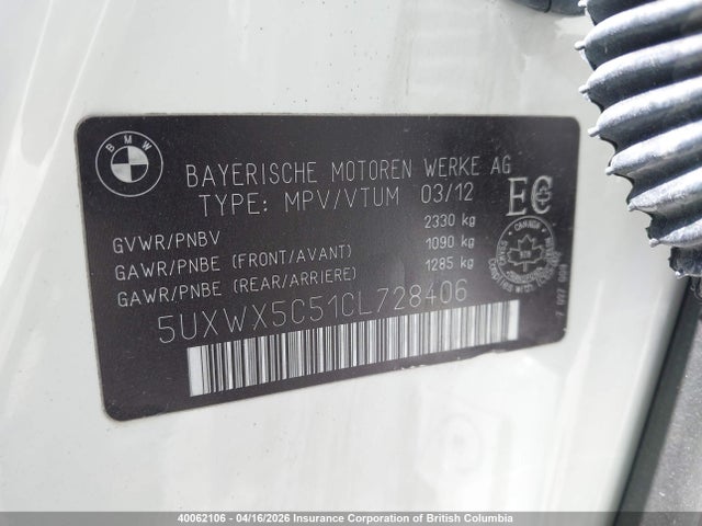 40062106 :رقم المزاد ، 5UXWX5C51CL728406 vin ، 2012 Bmw X3 Xdrive28i مزاد بيع
