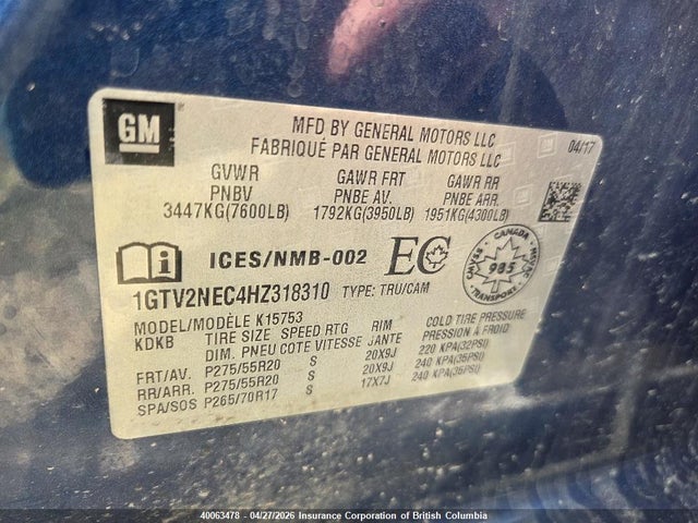 1GTV2NEC4HZ318310 GMC Sierra K1500 Slt