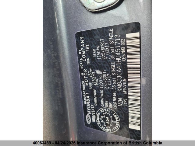 KM8J3CA41HU451713 Hyundai Tucson Limited/sport And Eco/se