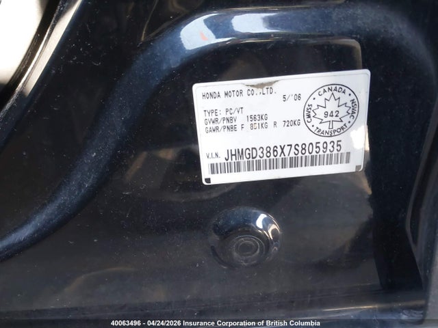 Aukcja sprzedaży 2007 Honda Fit, vin: JHMGD386X7S805935, numer aukcji: 40063496