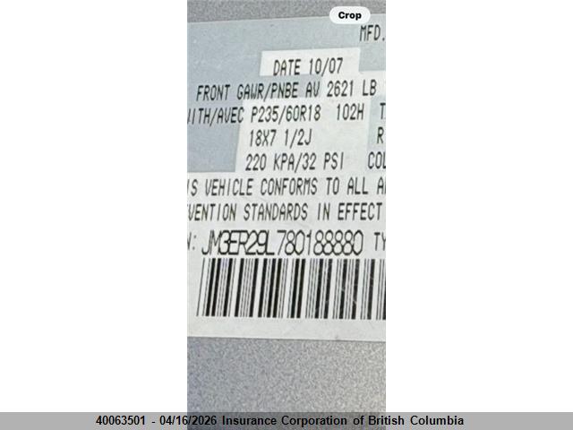 40063501 :رقم المزاد ، JM3ER29L780188880 vin ، 2008 Mazda Cx-7 مزاد بيع