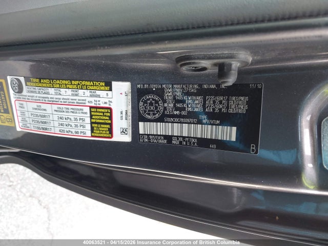 2011 Toyota Sienna მანქანა იყიდება აუქციონზე, vin: 5TDZK3DC7BS097012, აუქციონის ნომერი: 40063521