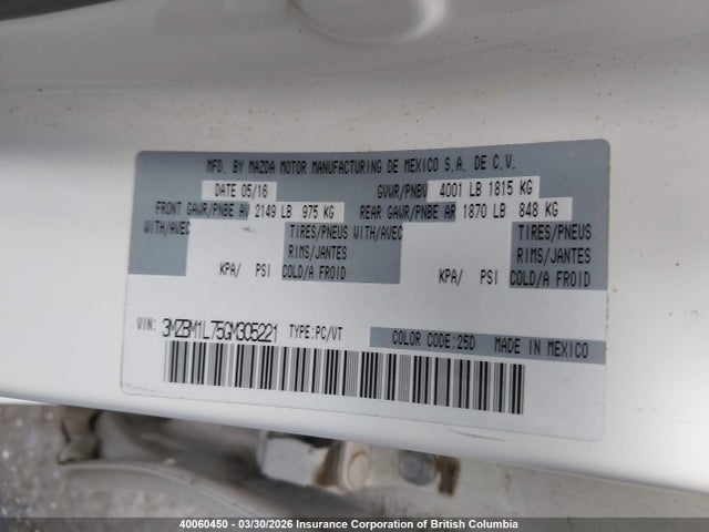 3MZBM1L75GM305221 Mazda 3 TOURING