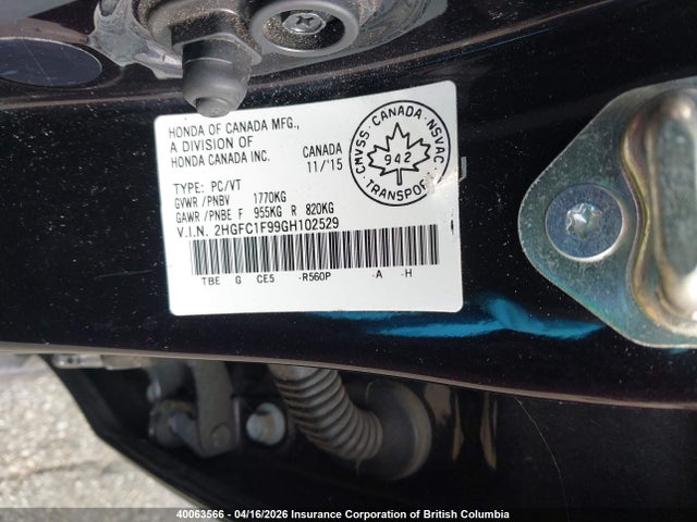 2HGFC1F99GH102529 Honda Civic