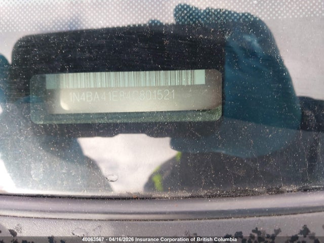 40063567 :رقم المزاد ، 1N4BA41E84C801521 vin ، 2004 Nissan Maxima Se/sl مزاد بيع