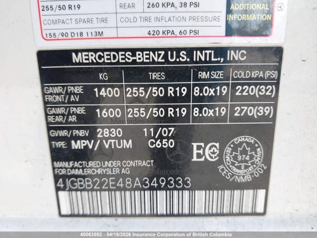 Aukcja sprzedaży 2008 Mercedes-benz Ml 320 Cdi, vin: 4JGBB22E48A349333, numer aukcji: 40063592