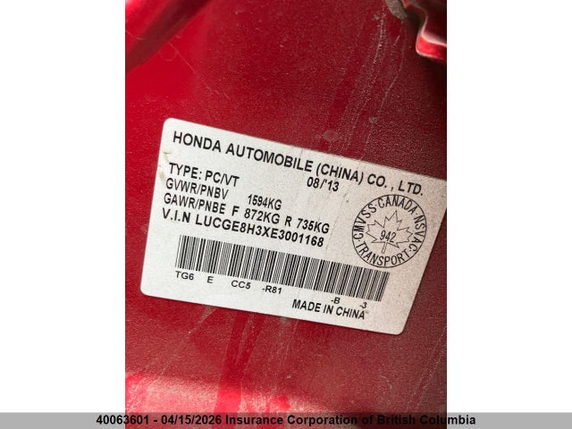 LUCGE8H3XE3001168 Honda Fit