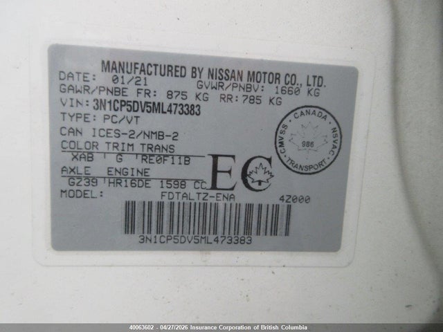Продажа на аукционе авто 2021 Nissan Kicks, vin: 3N1CP5DV5ML473383, номер лота: 40063602