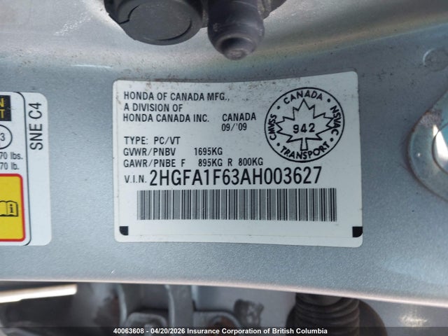 Aukcja sprzedaży 2010 Honda Civic, vin: 2HGFA1F63AH003627, numer aukcji: 40063608