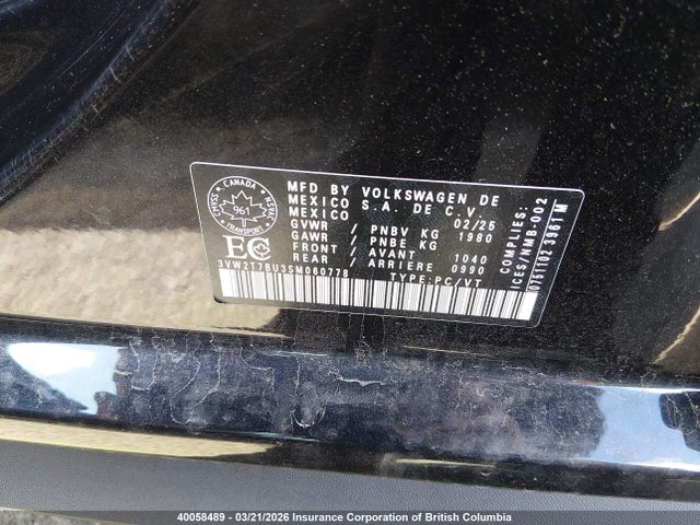 Aukcja sprzedaży 2025 Volkswagen Jetta Gli Autobahn, vin: 3VW2T7BU3SM060778, numer aukcji: 40058489