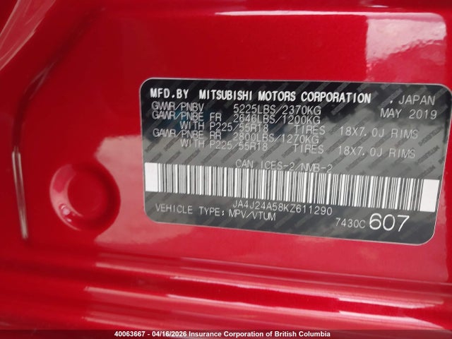 JA4J24A58KZ611290 Mitsubishi Outlander Sel/gt