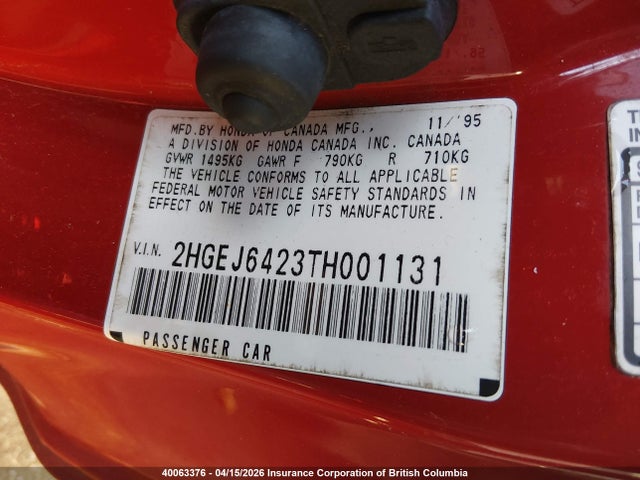 Aukcja sprzedaży 1996 Honda Civic Cx, vin: 2HGEJ6423TH001131, numer aukcji: 40063376