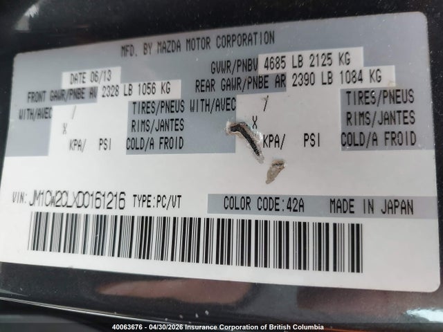 Aukcja sprzedaży 2013 Mazda 5, vin: JM1CW2CLXD0161216, numer aukcji: 40063676